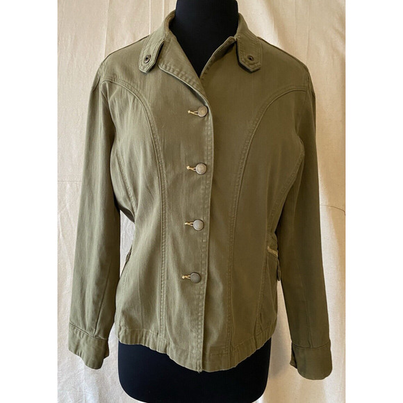 Travel Smith Womens Canvas Coat Size Medium Green Cotton Cargo Utility Jacket - Picture 3 of 16